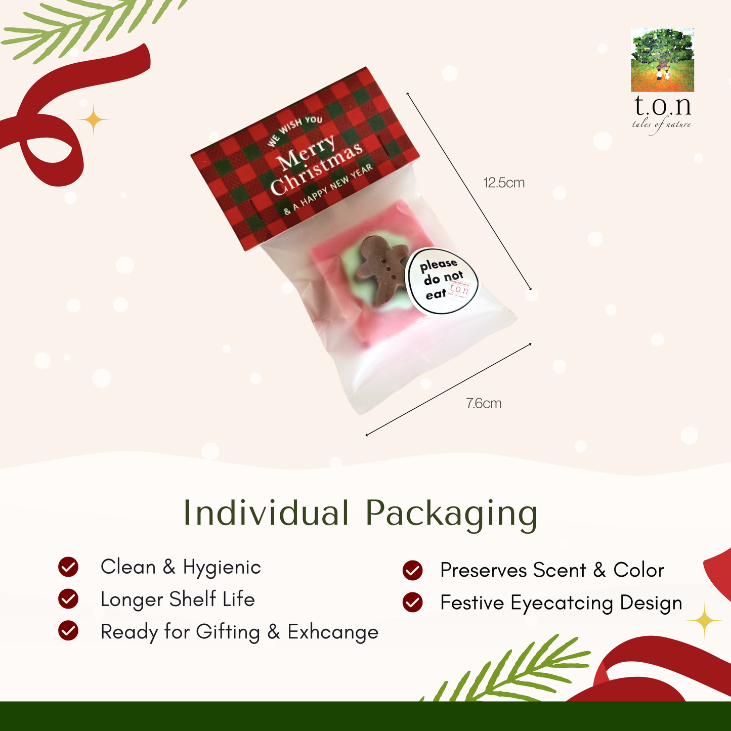 t.o.n Handmade Yummy Looking Natural Soap /Christmas Edition/ Gifting (22g± x 1PC)