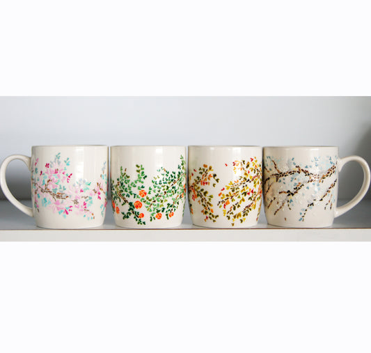 Four Seasons Handpainted Ceramic Mug - Set of Four - Customise with Name / Words