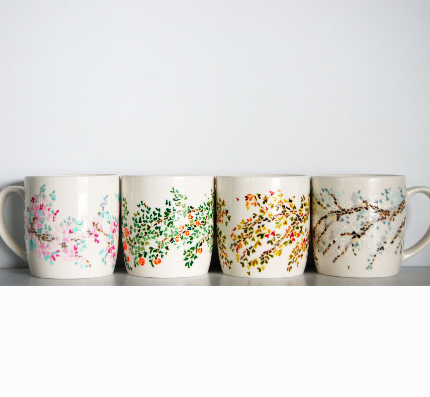 Four Seasons Handpainted Ceramic Mug - Set of Four - Customise with Name / Words