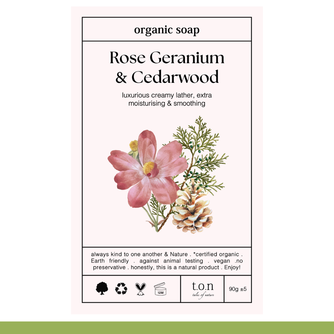t.o.n Organic Luxurious Oils with Rose Geranium & Cedarwood Soap