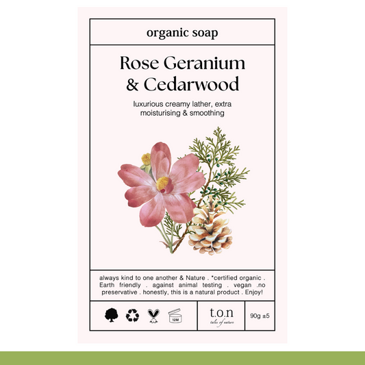 t.o.n Organic Luxurious Oils with Rose Geranium & Cedarwood Soap