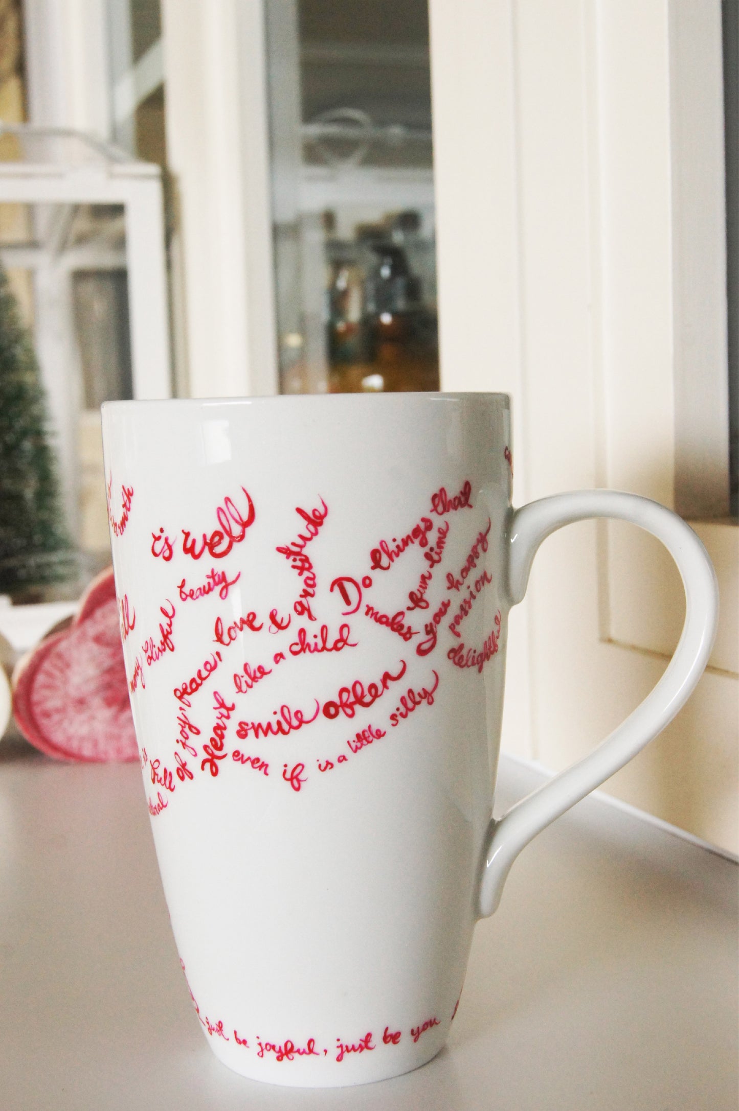 Tree Words Handpainted Ceramic Mug / Blissful Mug / Personalise Mug with your Name