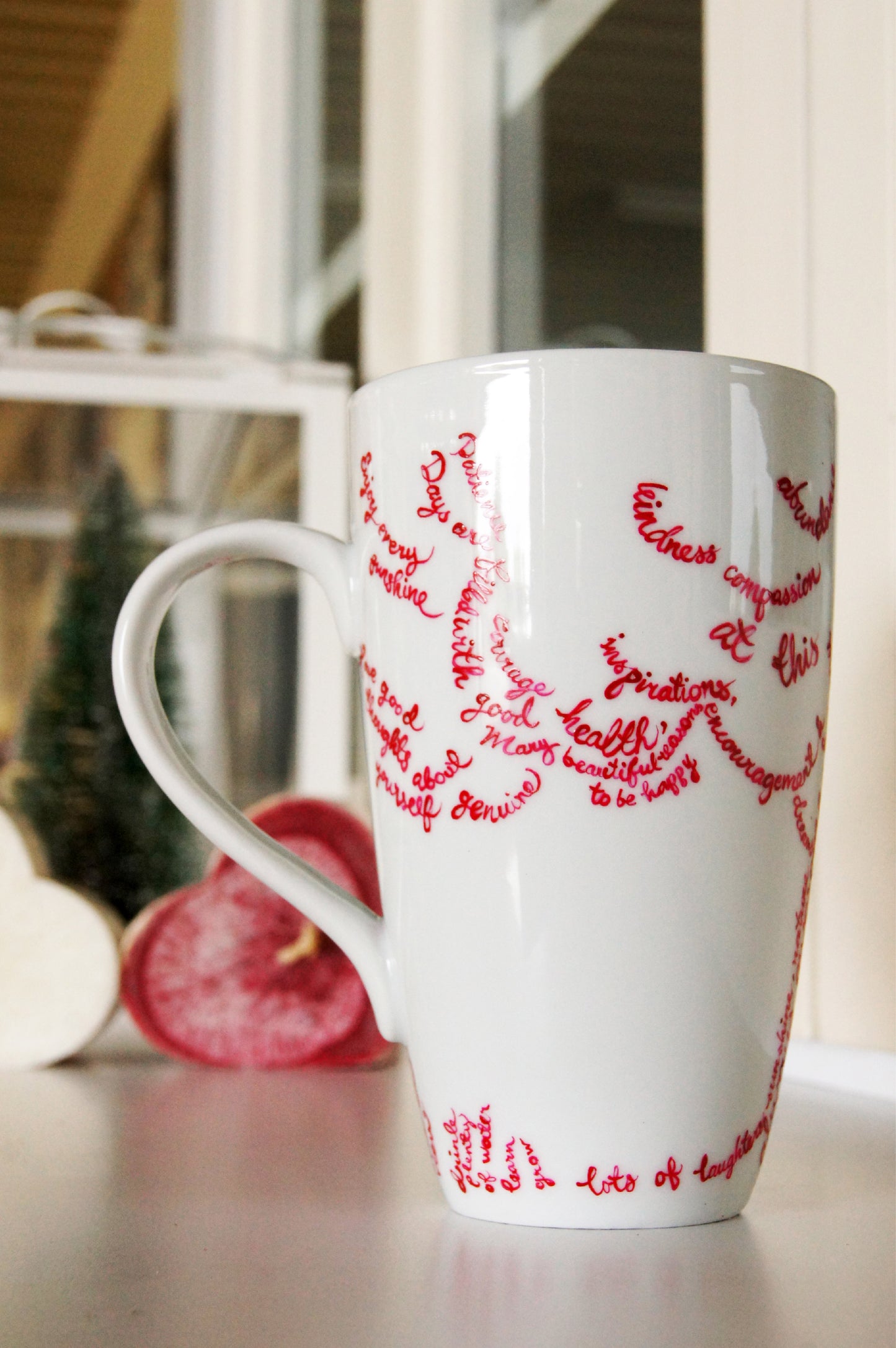 Tree Words Handpainted Ceramic Mug / Blissful Mug / Personalise Mug with your Name