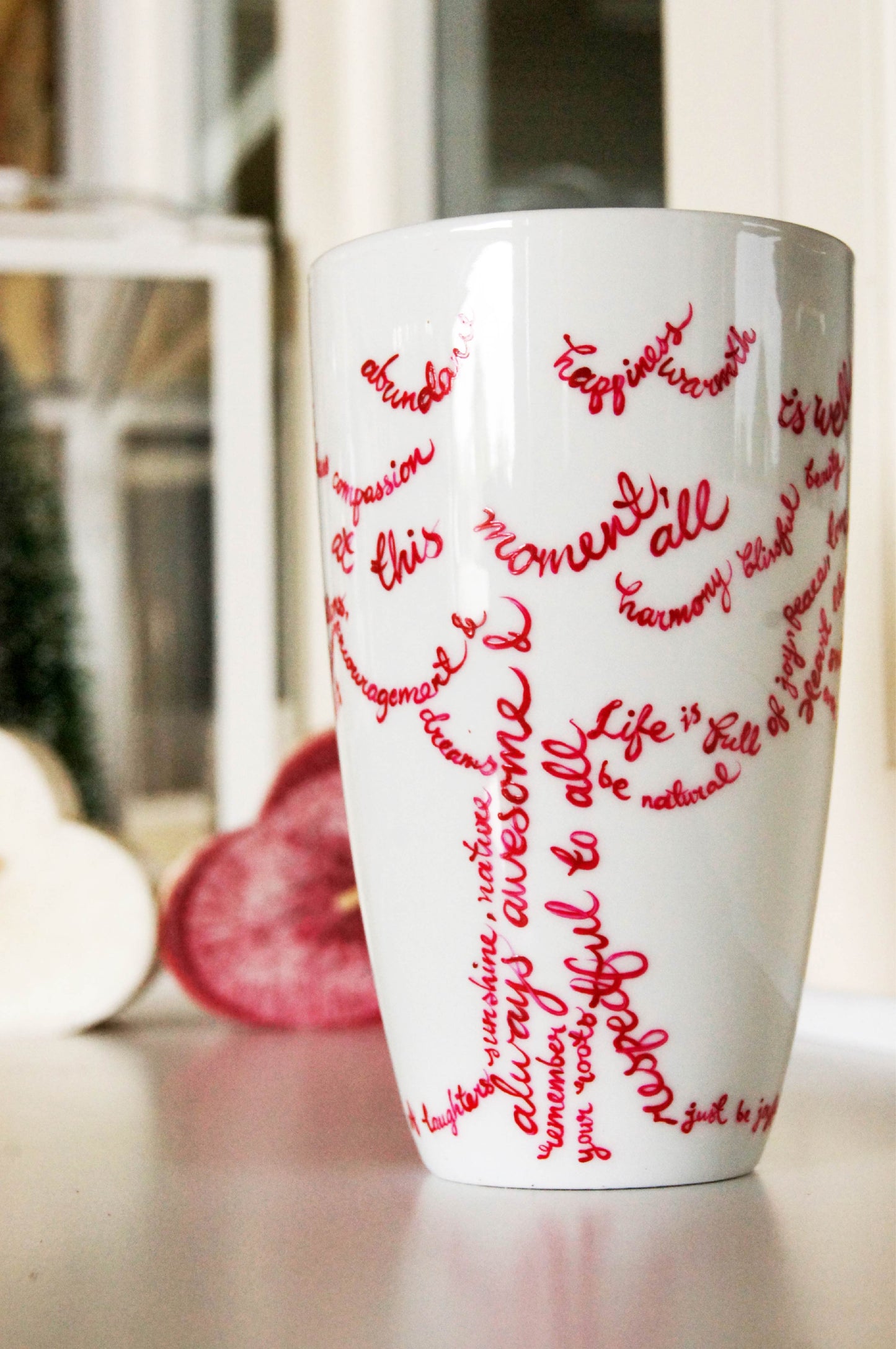 Tree Words Handpainted Ceramic Mug / Blissful Mug / Personalise Mug with your Name