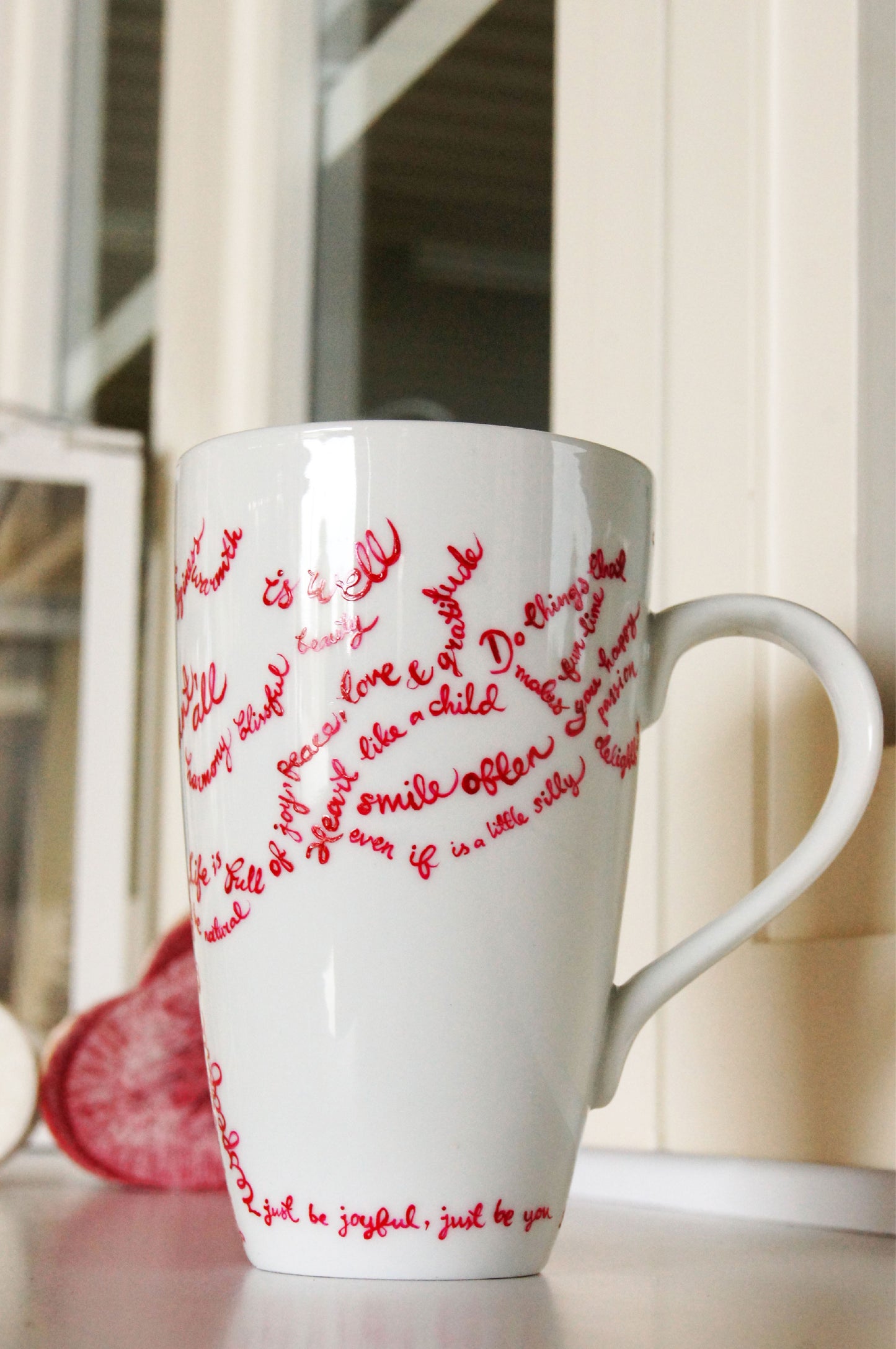 Tree Words Handpainted Ceramic Mug / Blissful Mug / Personalise Mug with your Name