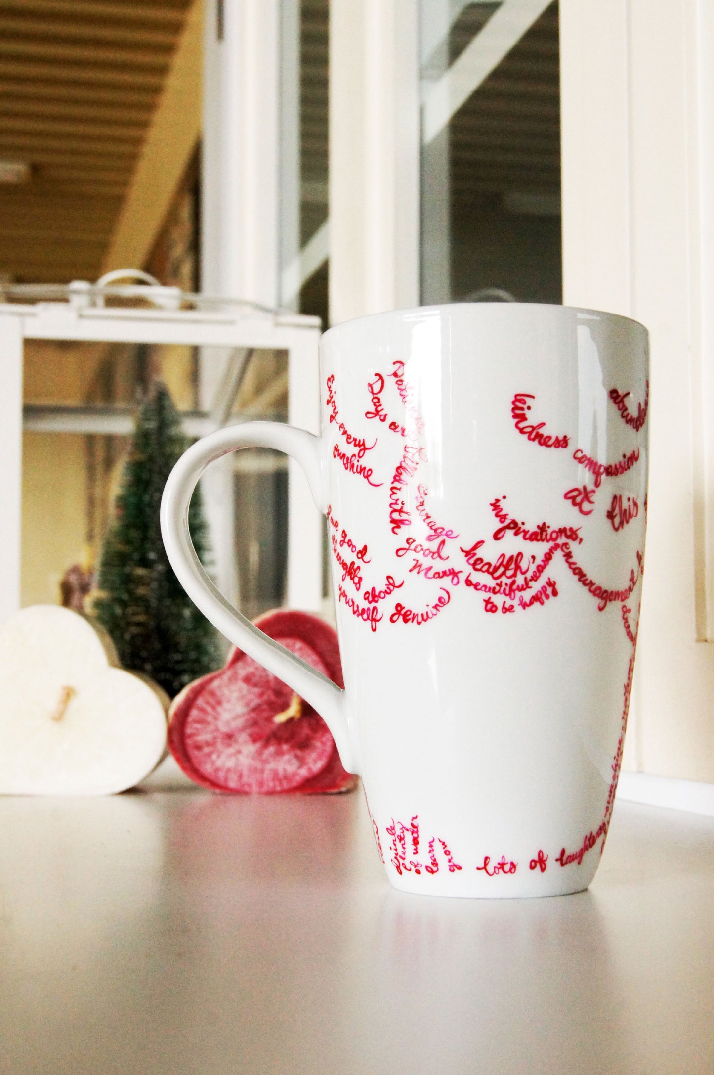 Tree Words Handpainted Ceramic Mug / Blissful Mug / Personalise Mug with your Name