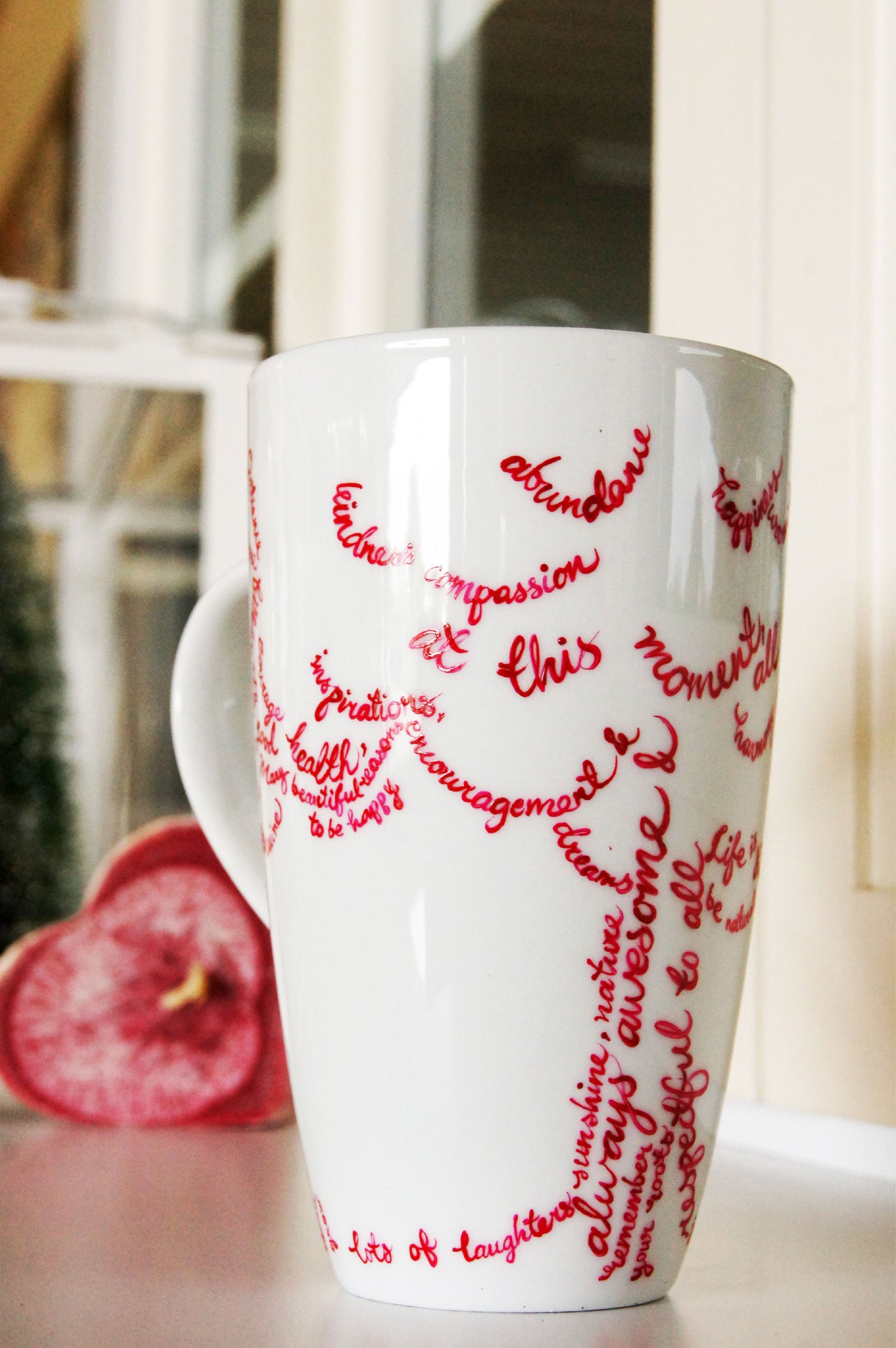 Tree Words Handpainted Ceramic Mug / Blissful Mug / Personalise Mug with your Name